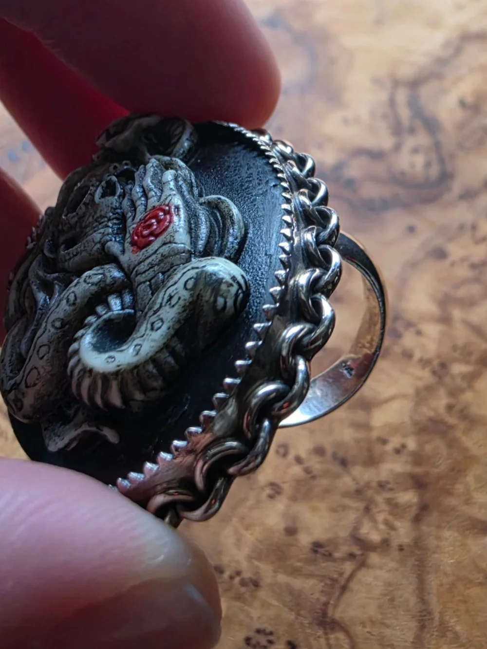 Resin & Sterling Dia De Los Muertos Day of the Dead Snake Skull Ring